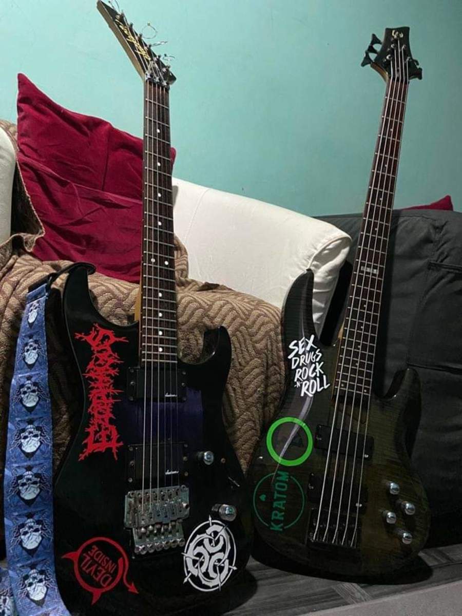 LTD Music Gear Setup by sazlyhadi_shaharin featuring LTD Bass Guitar, LTD 5-String B-155 Bass, and Jackson guitar dinky reversehead