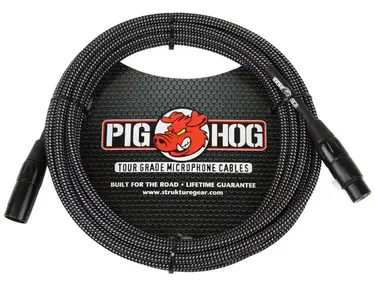 Pig Hog Black & White Woven Mic Cable, 20FT XLR