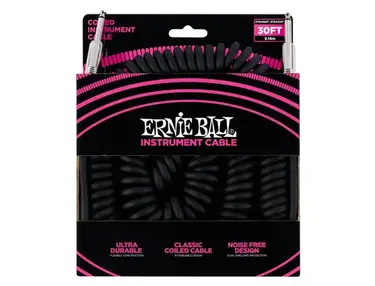 Ernie Ball 30’ Coiled Instrument Cable (Straight-Straight) - Black