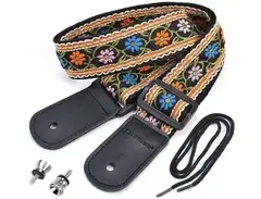 CLOUDMUSIC Jacquard Weave Style Hawaiian Ukulele Strap (Blue Orange Pink Flower) main image