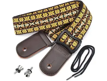 CLOUDMUSIC Hawaii Ethnic Ukulele Strap Yellow Cotton Ukulele Strap