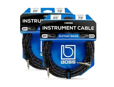 Boss Bic-25A Angled To Straight Instrument Cable, 25 Ft. 2-Pack