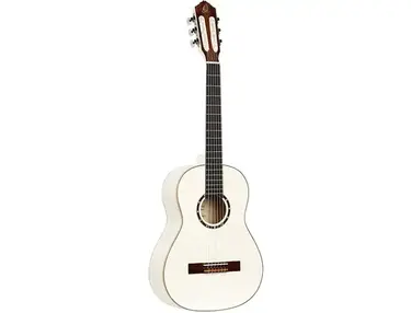 Ortega Guitars 6 String Family Series 3/4 Size Nylon Classical Guitar, White Gloss