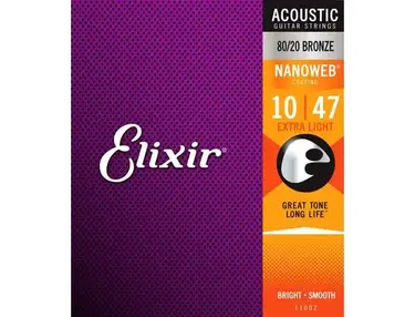 Elixir Strings 11002 Nanoweb 80/20 Acoustic Guitar Strings - .010-.047 Extra Light