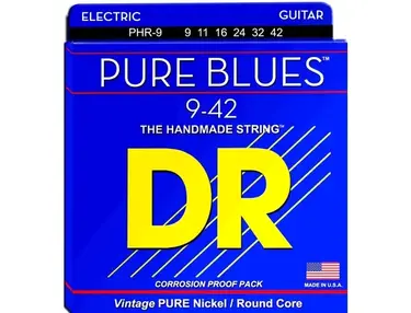 DR Strings PHR-9 Pure Blues Pure Nickel Electric Guitar Strings - .009-.042 Light