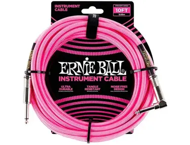 Ernie Ball 10' Straight To Angle Braided Instrument Cable  Neon Pink