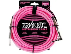 Ernie Ball 10' Straight To Angle Braided Instrument Cable  Neon Pink