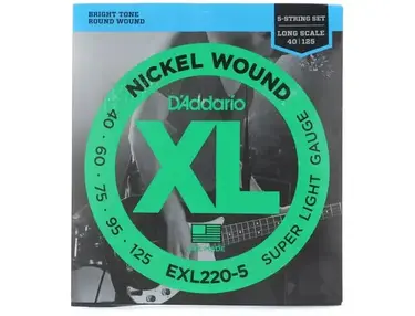 D'Addario EXL220-5 XL Nickel Wound Bass Guitar Strings - .040-.125, Super Light, Long Scale, 5-string