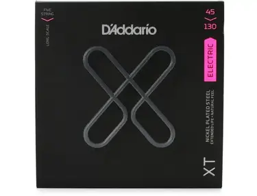 D'Addario XTB45130 XT Nickel Plated Steel Bass Guitar Strings - .045-.130 Regular Light Long Scale 5-string
