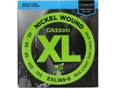 D'Addario EXL165-5 Nickelwound Long Scale 5-String Bass Set 45-135