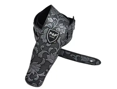P&P Leather Guitar Strap Grey Floral
