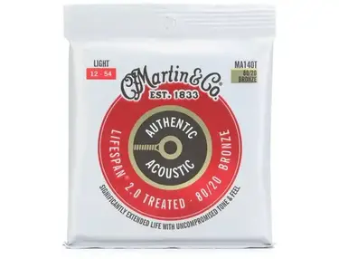 Martin MA140T Authentic Acoustic Lifespan 2.0 Treated 80/20 Bronze Guitar Strings - .012-.054 Light