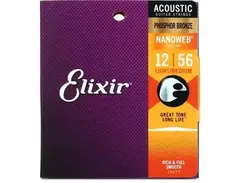 Elixir Strings 16077 Nanoweb Phosphor Bronze Acoustic Guitar Strings - .012-.056 Medium Light