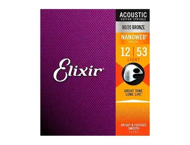 Elixir 80/20 Bronze Acoustic Guitar Strings With NANOWEB Coating, Light (.012-.053)