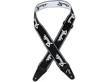 Fender WeighLess Running Logo Guitar Strap - Black/White