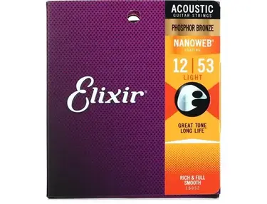 Elixir Strings 16052 Nanoweb Phosphor Bronze Acoustic Guitar Strings - .012-.053 Light