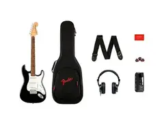 Squier Affinity Series Stratocaster Electric Guitar Pack With Fender Mustang Micro Black