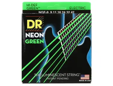 DR Strings NGE-9 Hi-Def Neon Green K3 Coated Electric Guitar Strings - .009-.042 Light