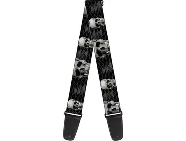 Buckle-Down Guitar Strap Geometric 3 D Skull Face Chevron Black Grays White 2 Inches Wide