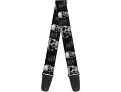Buckle-Down Guitar Strap Geometric 3 D Skull Face Chevron Black Grays White 2 Inches Wide main image