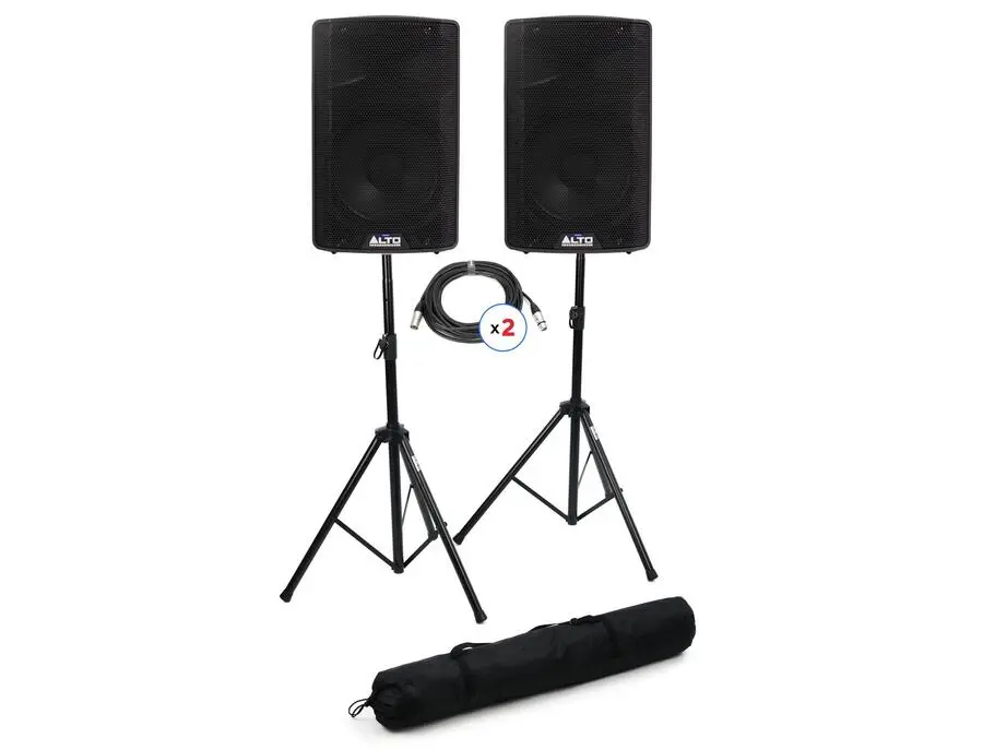 Alto Professional TX415 700-watt 15-inch Powered Speaker Pair with Stands and Cables