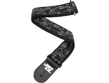 D'Addario Joe Satriani Nylon Guitar Strap Black/Silver Silver Sketches