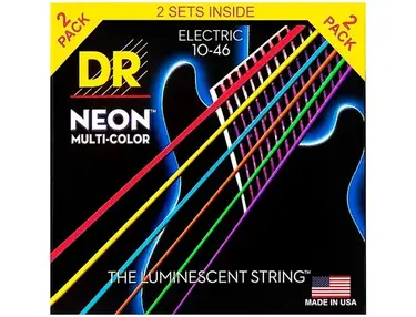 DR Strings Hi-Def NEON Multi-Color Medium Electric Guitar Strings (10-46) 2 Pack