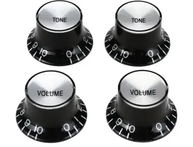 Gibson Top Hat Knobs with Inserts - Black with Silver Metal Insert (4-piece Set)