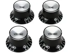 Gibson Top Hat Knobs with Inserts - Black with Silver Metal Insert (4-piece Set)