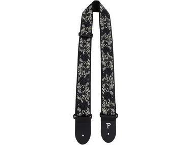 Perri's Premium Jacquard Guitar Strap Metallic Black Rose 2
