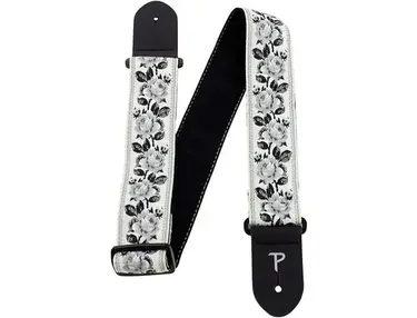Perri's Black and White Roses Jacquard Guitar Strap 2
