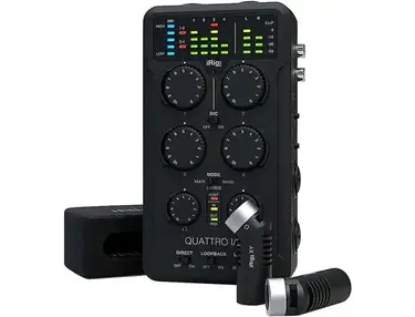 IK Multimedia iRig Pro Quattro I/O Deluxe USB Audio Interface with iRig Mic XY Stereo Microphones