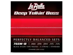 La Bella 760N-B Deep Talkin' Bass Black Nylon Tape Wound 5-String Bass Strings - Standard 60 - 135
