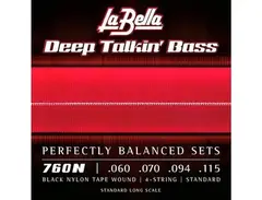 La Bella 760N Deep Talkin' Black Nylon Tape Wound 4-String Bass Strings - Standard 60 - 115