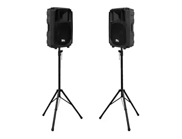 Seismic Audio L_Wave-12PAIR-PKG1 Active 1x12" 2-Way Powered 500w Speakers (Pair) w/ Tripod Stands