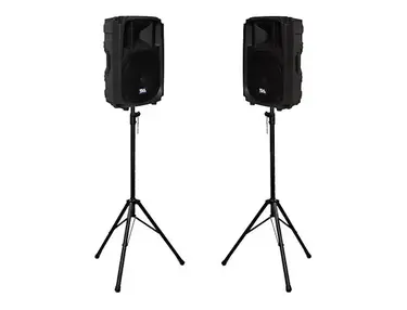 Seismic Audio L_Wave-15PAIR-PKG1 Active 1x15" 2-Way Powered 600w Speakers (Pair) w/ Tripod Stands