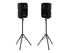 Seismic Audio L_Wave-15PAIR-PKG1 Active 1x15" 2-Way Powered 600w Speakers (Pair) w/ Tripod Stands main image