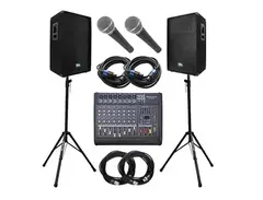 Seismic Audio Landslide8-PKG4 Complete PA Package w/ Mixer, SA15T 15" Speakers, Stands, Mics, Cables main image