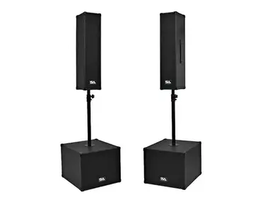 Seismic Audio SA-CPPA2 Powered Compact Portable PA System w/ Dual 4x5" Speakers, 12" Subs, Poles