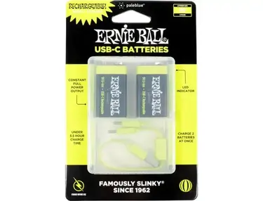Ernie Ball USB-C Rechargeable Battery by Paleblue - 9V, 2-pack