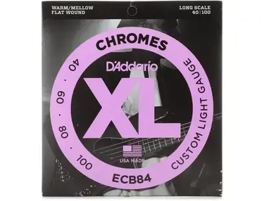 D'Addario XL Chromes Flatwound Bass Guitar Strings -.040-.100, Custom Light, Long Scale