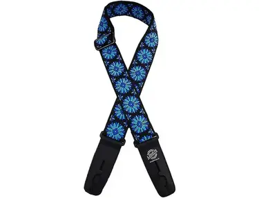 Lock-It Straps Jacquard 2" Locking Guitar Strap Black with Blue Flowers