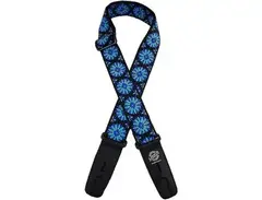 Lock-It Straps Jacquard 2" Locking Guitar Strap Black with Blue Flowers main image