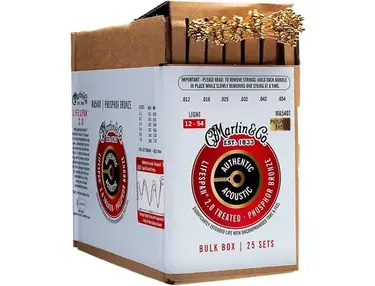 Martin Authentic Lifespan 2.0 Treated Phosphor Bronze Acoustic Guitar Strings 25-Pack Light (12-54)