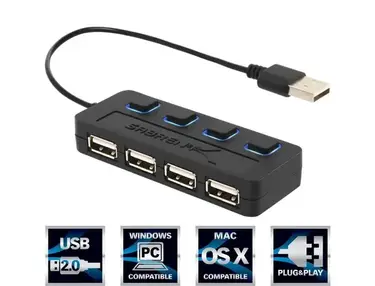 Sabrent 4-Port USB 2.0 Hub with Individual Power Switches and LEDs (HB-UMLS)