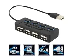 Sabrent 4-Port USB 2.0 Hub with Individual Power Switches and LEDs (HB-UMLS) main image