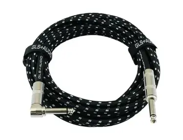 GLS Audio 20 Foot Cable - Right Angle 1/4-Inch TS to Straight 1/4-Inch Black Gray Tweed