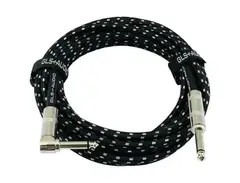 GLS Audio 20 Foot Cable - Right Angle 1/4-Inch TS to Straight 1/4-Inch Black Gray Tweed