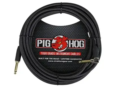 Pig Hog "Black Woven" Instrument Cable, 20ft Right Angle