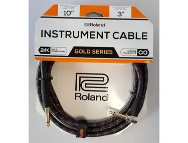 Roland Gold Series 10ft / 3m Instrument Cable, Angled/Straight 1/4″ Jack